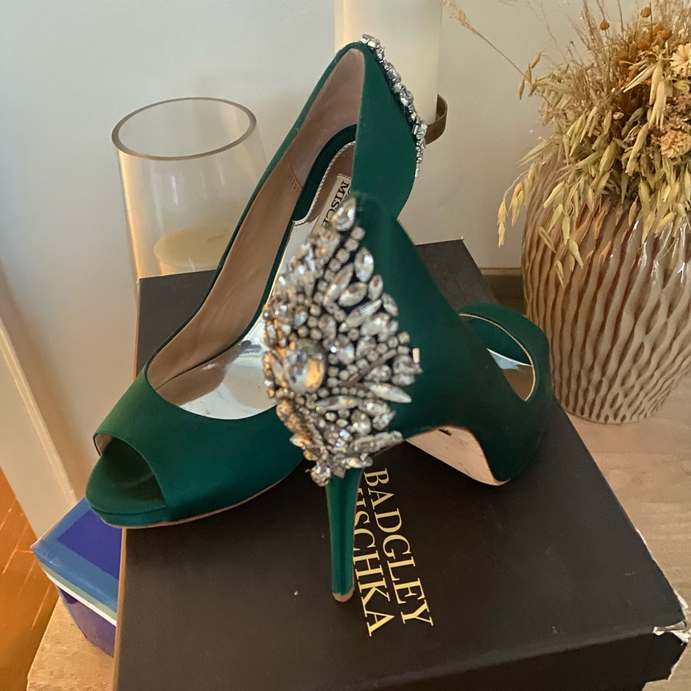 Green badgley rhinestone shoes